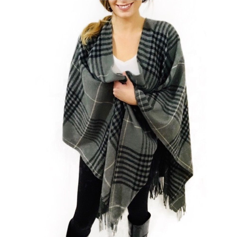 Croft & Barrow Plaid Poncho Sweater Sz OS